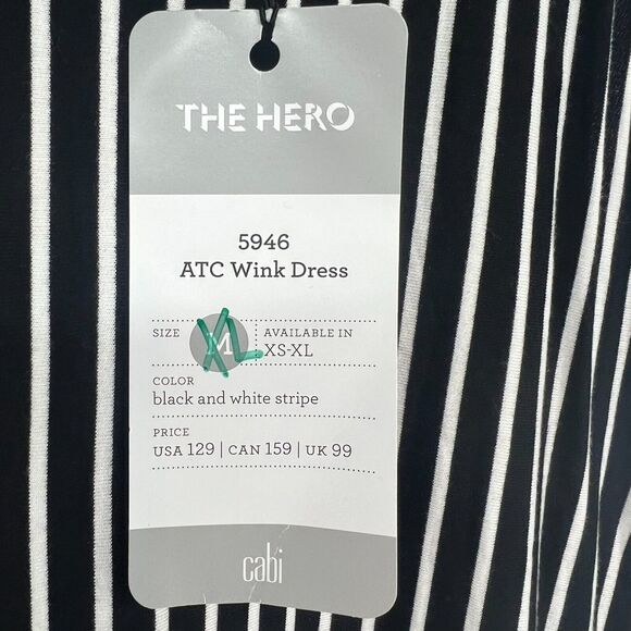 NWT Cabi Wink Dress Womens XL Black and White Striped Midi Sleeveless Asymmetric - Picture 7 of 10